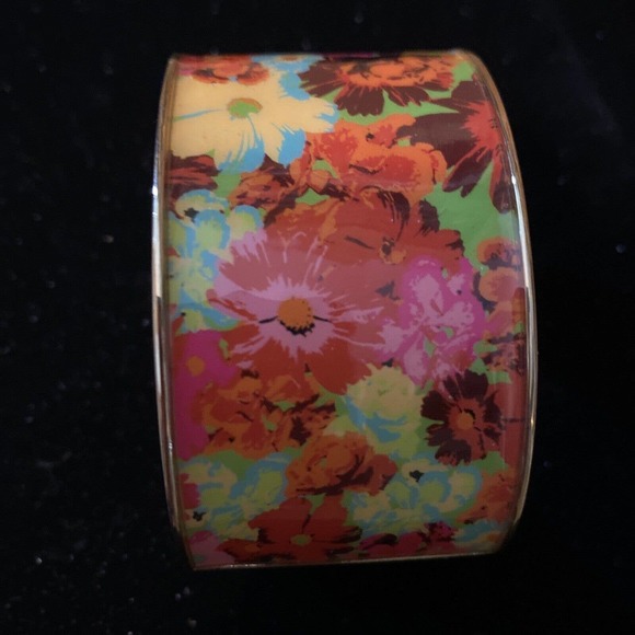 Floral Printed Cuff Bangle Bracelet NEW hinged vintage $32 - Picture 1 of 11